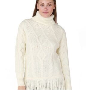 DEX Room 34 Cream Turtleneck Fringe Hem Sweater Size Small NWT